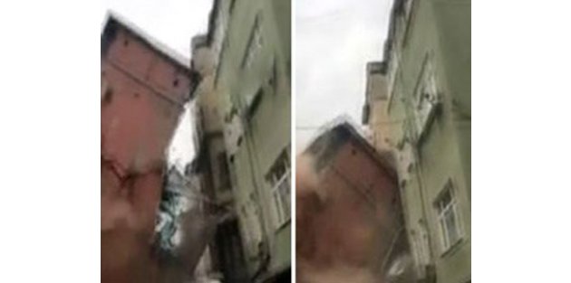 Beyoğlu'da binanın çökme anı kamerada