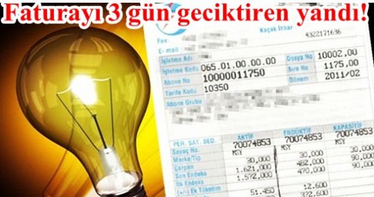 Elektirik faturasını 3 gün geciktiren yandı!