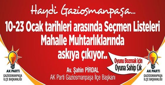 HAYDİ GAZİOSMANPAŞA...Seçmen listeleri askıya çıktı!